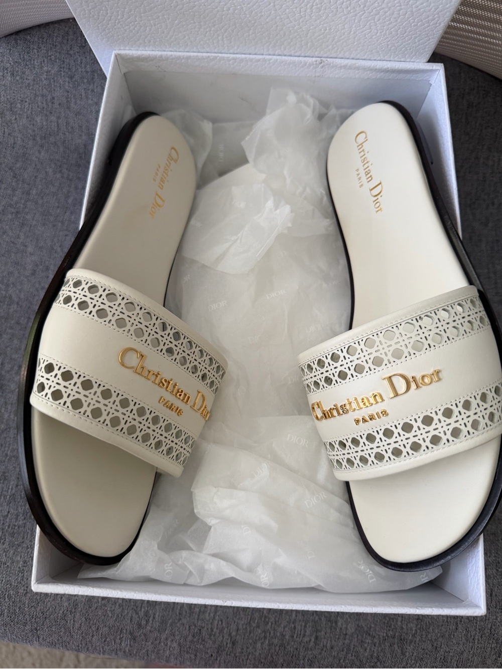 Christian Dior D-Lane Cream Calfskin Slide in 40.5 - Picture 2 of 7